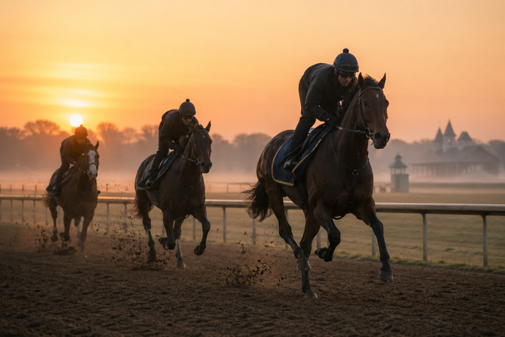 pro racing edge horses racing at sunset her image